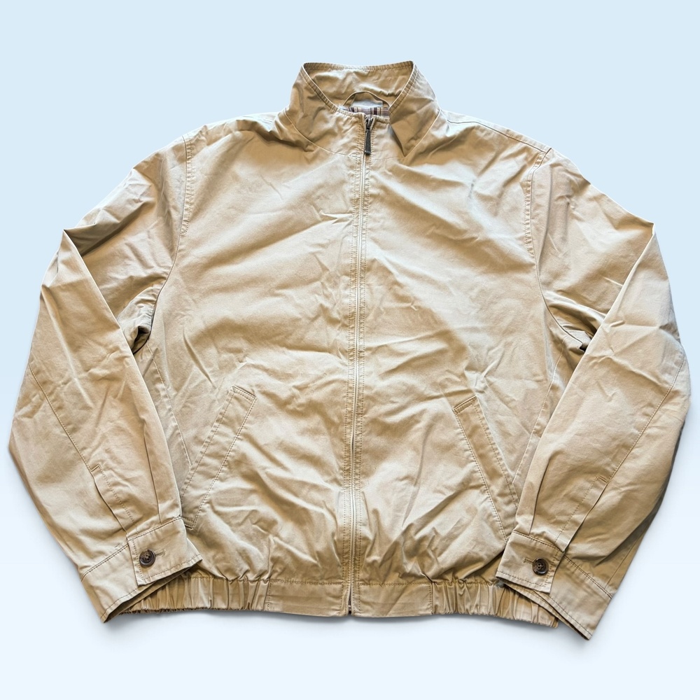 Brooks Brothers 346 Jacket Mens Large Beige Cotton Bomber Full Zip Lined Canvas